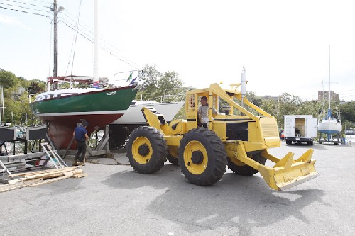 Giant tractor turns up to tow Teleport to launching ramp