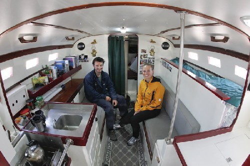 Chris and Jess below decks in the finished Teleport