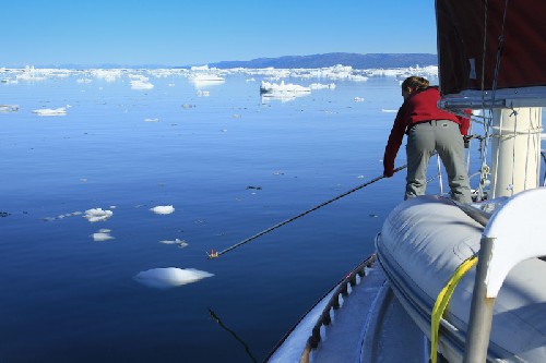 Jess poking off the ice as we weave our way around