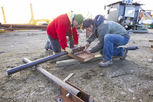 Lic and I working on building the modified yacht haul-out trailer - Click for full-size.