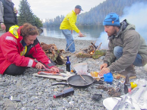 Campfire to bake some salmon