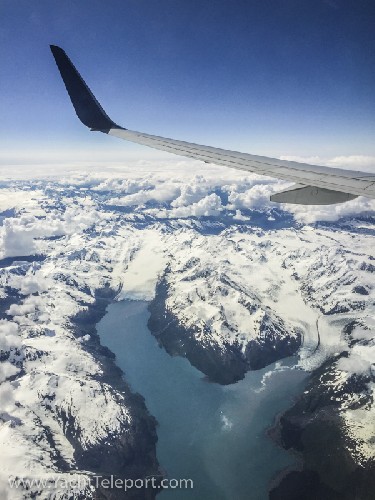 Flying into Anchorage looking down into Prince William Sound where we sailed last season